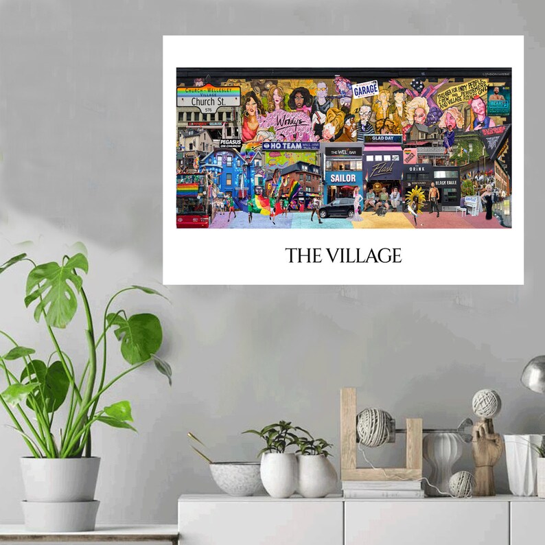 The Village, Church and Wellesley, Pride,Toronto, Digital Collage, Art Print, Toronto Neighbourhood 16" x 24" Canvas