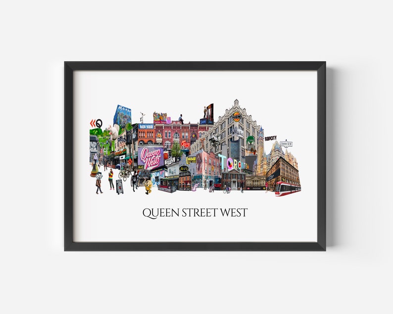 Queen Street West, Toronto, Digital Collage, Art Print, Queen West, Toronto Neighbourhood 8.5" x 11" Print