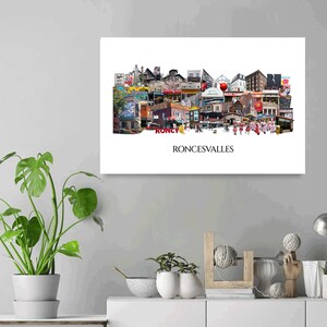 Roncesvalles, Toronto, Digital Collage, Art Print, Toronto Neighbourhood 16" x 24" Canvas