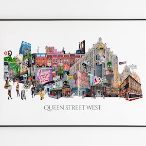 Queen Street West, art de Toronto, estampes de la ville de Toronto, art déco de Toronto, quartiers de Toronto, carte de Toronto