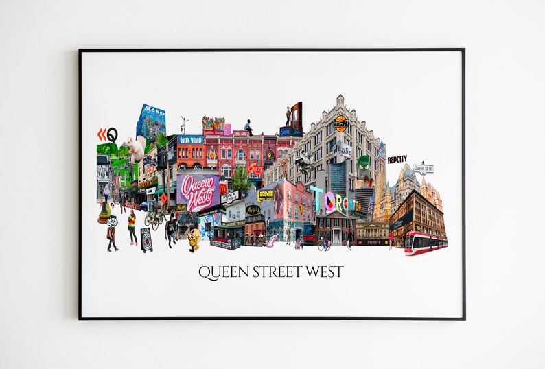 Queen Street West, Toronto, Digital Collage, Art Print, Queen West, Toronto Neighbourhood 11" x 17" Print