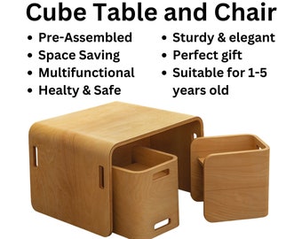 Montessori cube table and chair set, Montessori furniture activity table weaning and sensory table