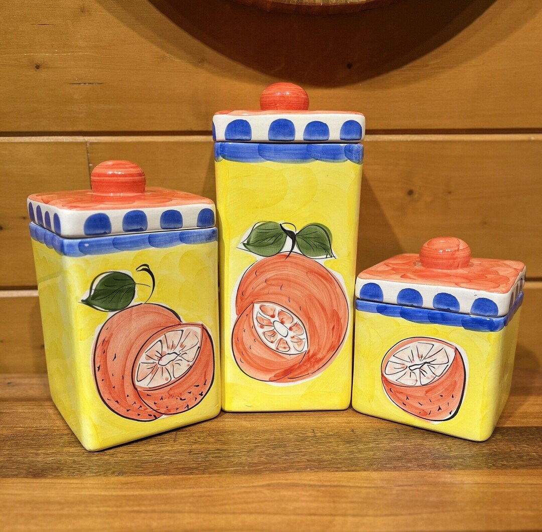 Set 3 VTG Jay Willfred of Andrea Sadek Canister Set Yellow Blue