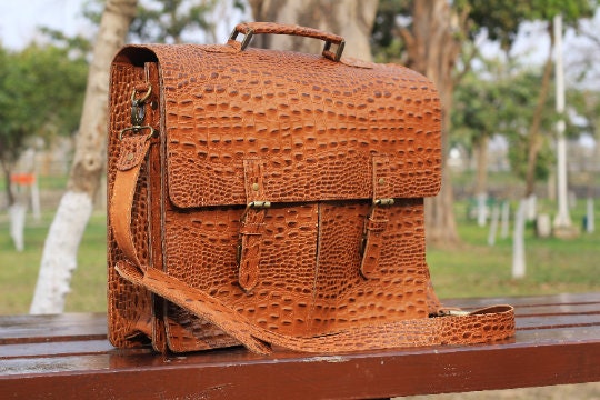 Maxwell Scott Bags Men S Faux Crocodile Leather Soft Briefcase in Tan