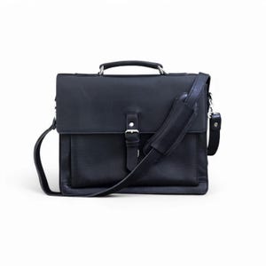 Personalized Leather Briefcase for Men – Full Grain Laptop Messenger Bag, Monogram Work Bag, Buckle Flap Portfolio, Graduation Gift