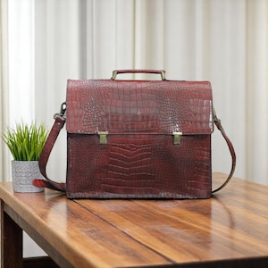 Gepersonaliseerde krokodillenleren aktetas, alligatorleren laptoptas met textuur, crossbody-reishandtas heren