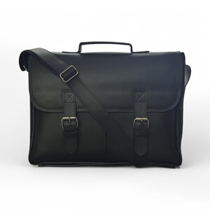 Personalized Leather Messenger Bag for Men - 16" Full Grain Laptop Briefcase, Crossbody Satchel Monogram, Black Anniversary & Christmas Gift