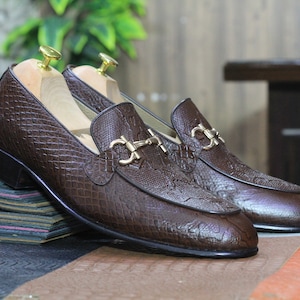 New Handmade Python Loafers, Textured Full Grain Leather, Loafers Dress Formal Slip On Shoes, Personalized Leather Gift for Him, Groomsmen