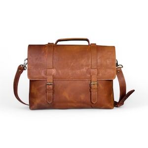Messenger en cuir personnalisé pour homme - Sacoche à bandoulière Monogram | Porte-documents pour ordinateur portable | Spécial | Cadeaux de Noël et de remise des diplômes pour lui