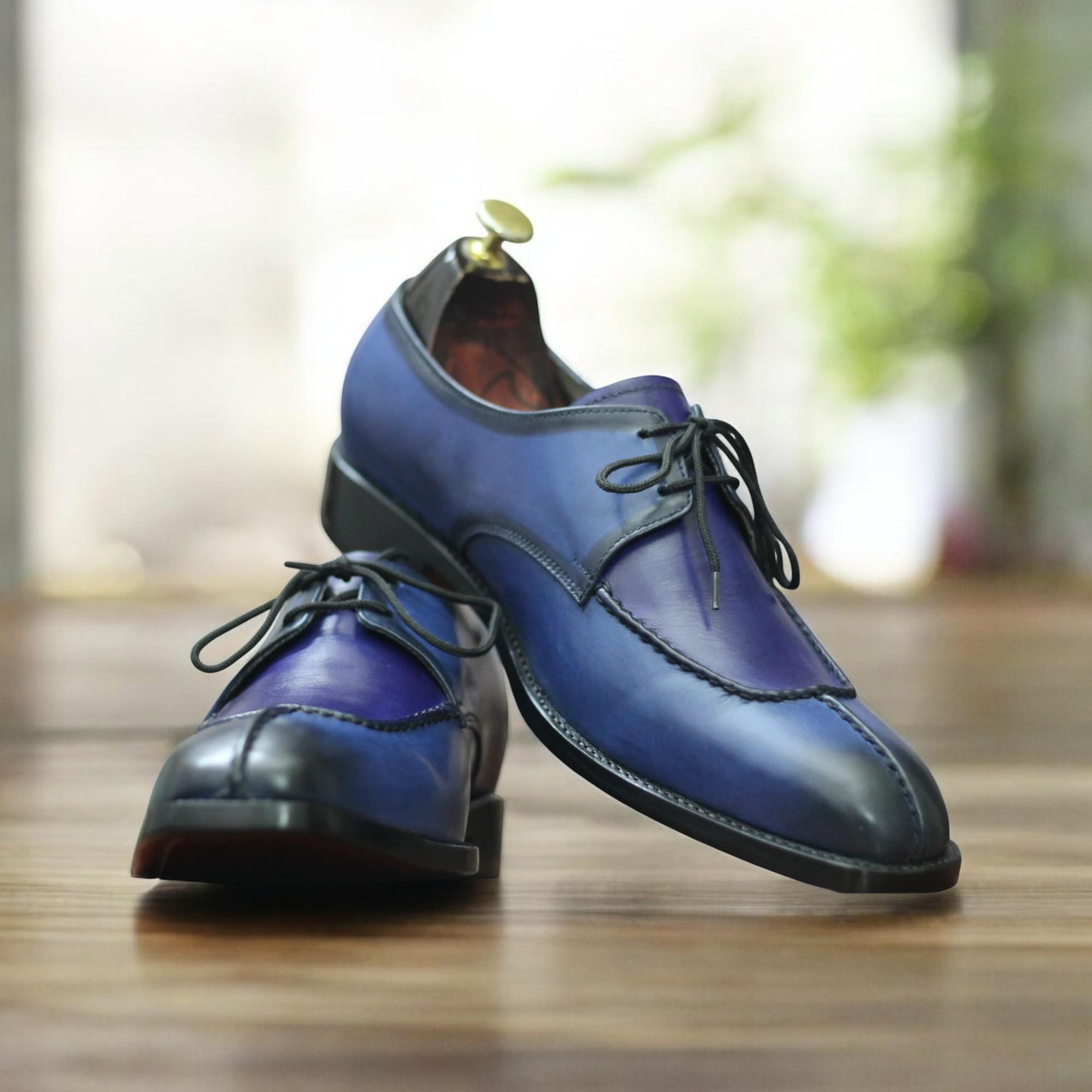 Oxford Shoe Dark Blue Mens Dress Shoes Handmade Mens Blue Genuine