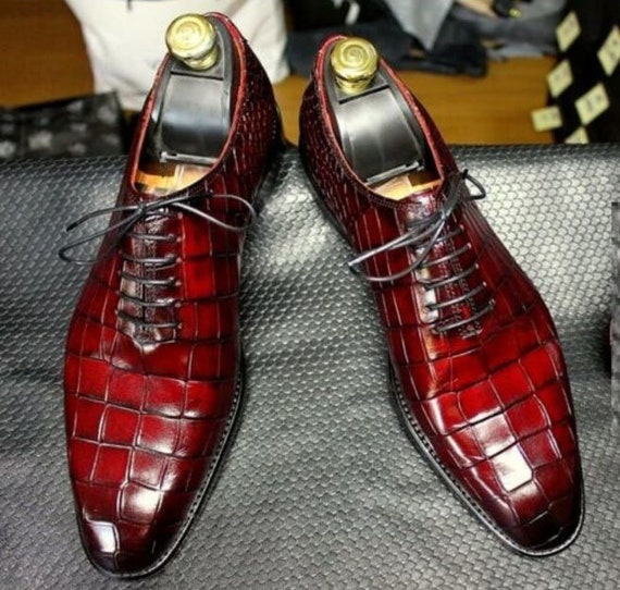 Red Metallic Patent Leather Lace Up Mens Oxfords Dress Shoes