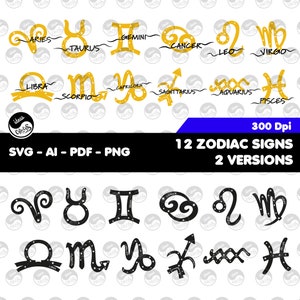 SVG Pack Zodiac Signs in English. Horoscope, zodiac symbols in Svg,Ai,Pdf,png. Files for Silhouette, cricut, sublimation