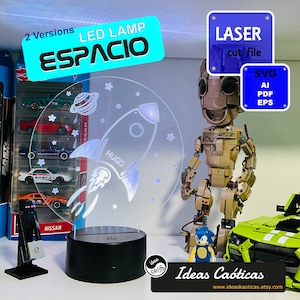 Archivo Digital "Espacio" SVG Archivo de corte láser de lámparas Led acrílico para niños. Personalizable en 2 versiones.
