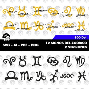 Paquete SVG Signos del Zodiaco en Español. Horóscopo, símbolos del zodíaco en Svg,Ai,Pdf,png. Archivos para Silhouette, cricut, sublimación