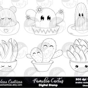 Archivo SVG para Cricut y Silhouette Cameo - Sello digital Cactus- Suculentas -Plantas- Macetas- Kawaii-Formato png, ai, svg