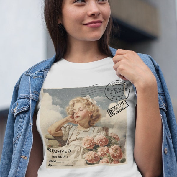 Vintage Victorian retro style graphic Unisex Softstyle T-Shirt, boho chique accessories, vintage graphic tee, vintage postal stamp, air mail