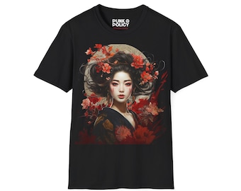 Tendencia Harajuku Geisha gráfico Unisex Softstyle camiseta, regalos de geisha, ropa Harajuku, estilo de ropa tecnológica de Tokio, camiseta de arte japonés, kawaii