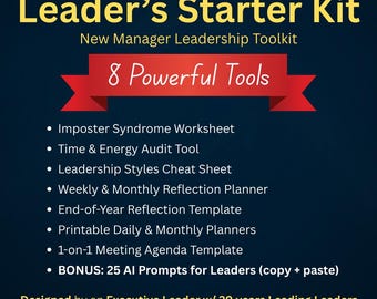 Kit de démarrage du leader imprimable | Nouvelle boîte à outils pour le leadership des managers + 25 invites d'IA | Ordre du jour 1:1, agendas, réflexion