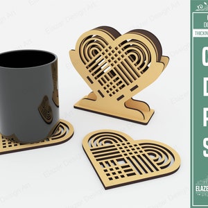 Porta-copos com padrão de coração, arquivos SVG cortados a laser, arquivos vetoriais para corte a laser