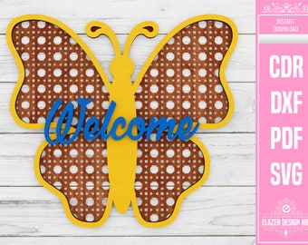 Butterfly Welcome Door Hanger Laser Cut Svg Files, Vector Files For Laser Cutting