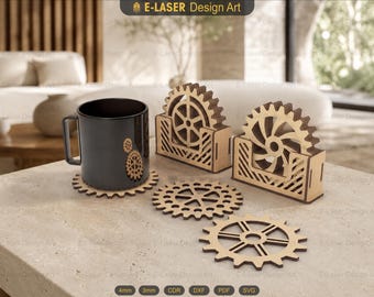 4 Different Wheel Pattern Boxed Coasters Laser Cut Svg Files, Vector Files For Laser Cutting