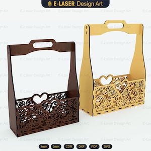 2 Different Size Decorative Basket Svg Files, Laser Cut Flowers Box, Laser Cut Candy Box Files, Vector Files For Laser Cutting