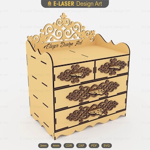 Chest Of Drawers Laser Cut Svg Files, Decorative Jewelry Box Files, Vector Files For Laser Cutting