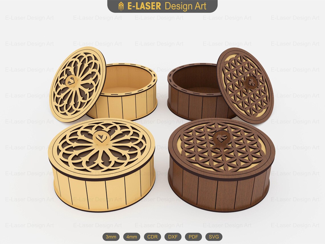 Decorative Round Box Laser Cut Svg Files, Laser Cut Gift Box, Vector ...