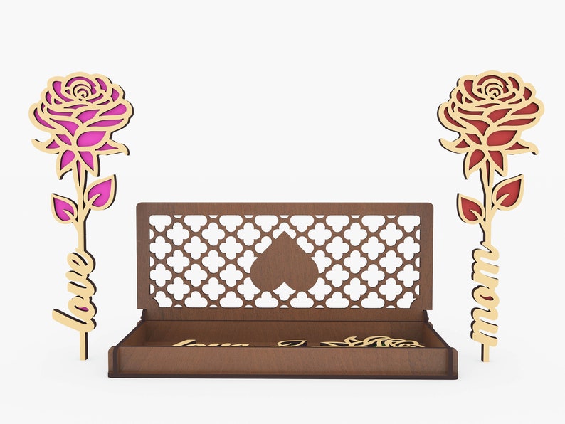 Boxed Flower Gift Laser Cut Svg Files, Mom Gift, Laser Cut Gift Box and Flower, Vector Files For Laser Cutting image 4
