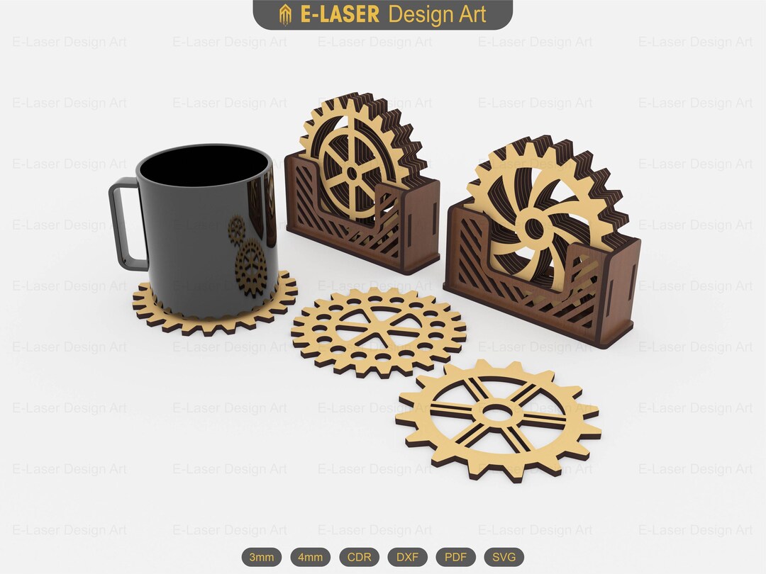 4 Different Wheel Pattern Boxed Coasters Laser Cut Svg Files, Vector ...