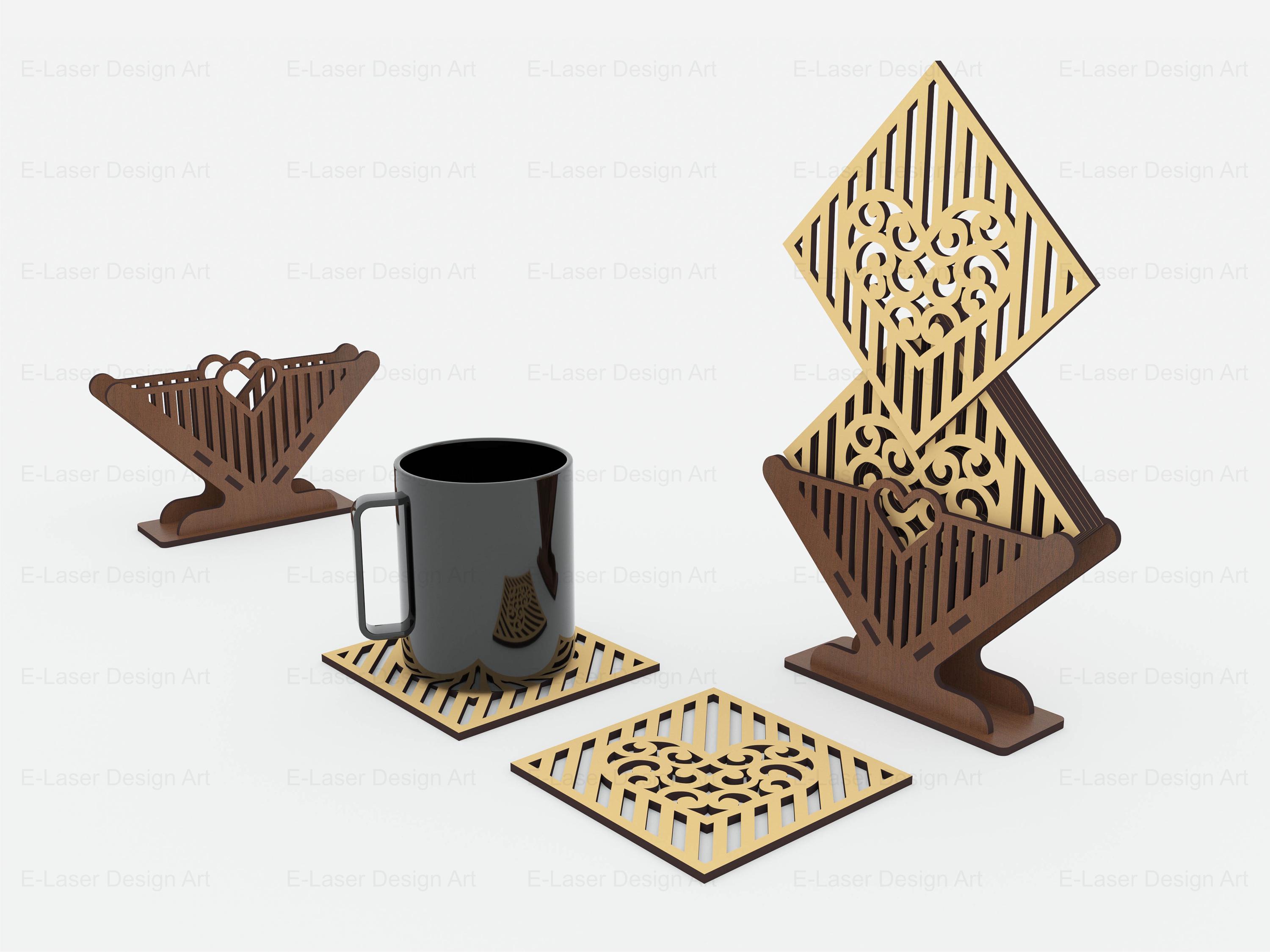 4 Decorative Pattern Boxed Coasters Laser Cut Svg Files, Vector Files ...