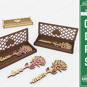 Boxed Flower Gift Laser Cut Svg Files, Mom Gift, Laser Cut Gift Box and Flower, Vector Files For Laser Cutting image 1