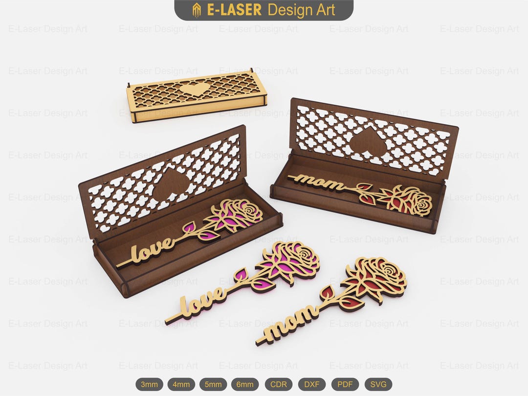 Boxed Flower Gift Laser Cut Svg Files, Mom Gift, Laser Cut Gift Box and ...