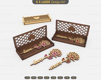 Boxed Flower Gift Laser Cut Svg Files, Mom Gift, Laser Cut Gift Box and Flower, Vector Files For Laser Cutting