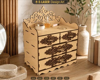Chest Of Drawers Laser Cut Svg Files, Decorative Jewelry Box Files, Vector Files For Laser Cutting