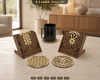 2 Decorative Pattern Boxed Coasters Laser Cut Svg Files, Vector Files For Laser Cutting