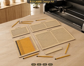 Pencil Engrave Jig Set & Ruler Laser Cut Svg Files, 5 Pcs Pencil Engrave Files, Vector Files For Laser Cutting