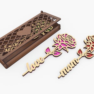 Boxed Flower Gift Laser Cut Svg Files, Mom Gift, Laser Cut Gift Box and Flower, Vector Files For Laser Cutting image 2