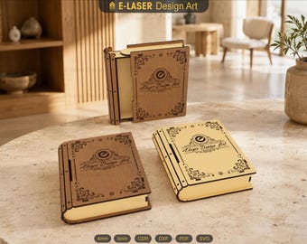 Slider Book Box Laser Cut Svg Files, Wood Gift Slider Book Box, Vector Files For Laser Cutting