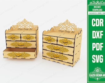 Chest Of Drawers Laser Cut Svg Files, Decorative Jewelry Box Files, Vector Files For Laser Cutting