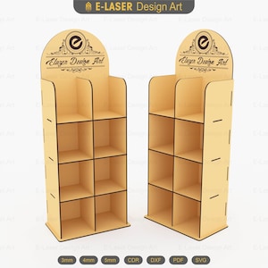 Laser Cut Display Stand Svg Files, 4 Shelf 8 Slots Display Stand
