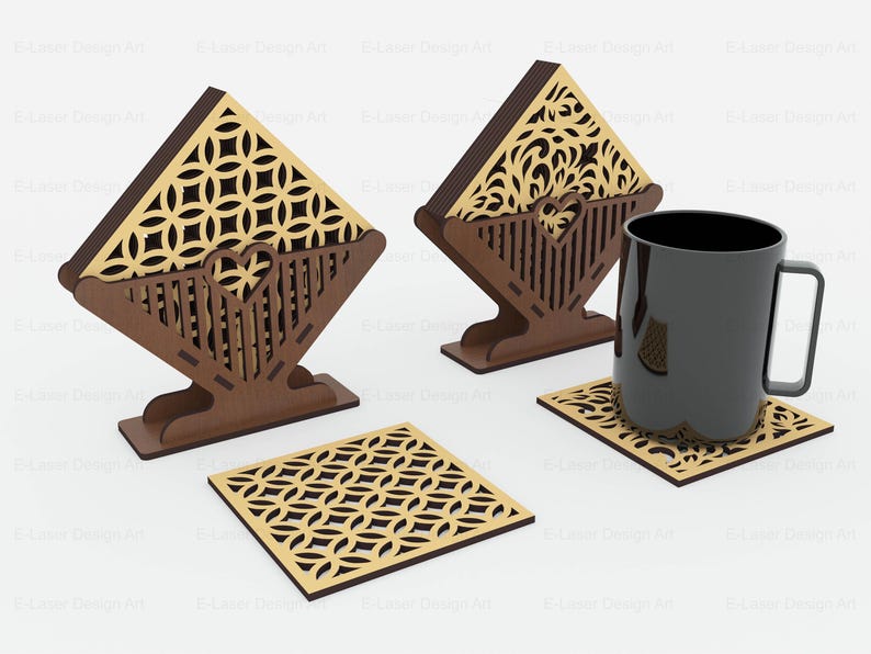 4 Decorative Pattern Boxed Coasters Laser Cut Svg Files, Vector Files ...
