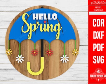 Laser Cut Hello Spring Door Hanger Svg Files, Vector Files For Laser Cutting