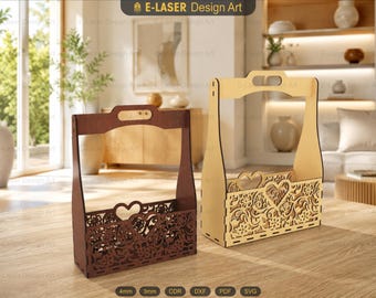 2 Different Size Decorative Basket Svg Files, Laser Cut Flowers Box, Laser Cut Candy Box Files, Vector Files For Laser Cutting