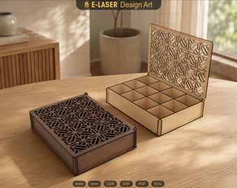 Archivos SVG para cortar con láser de cajas de almacenamiento decorativas, cajas de regalo para cortar con láser, archivos para cajas de joyería, archivos vectoriales para corte láser.