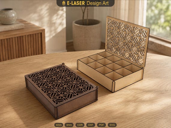 Decorative Storage Box Laser Cut Svg Files, Laser Cut Gift Box, Jewelry Box Files, Vector Files For Laser Cutting