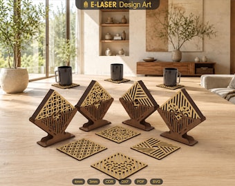 4 Decorative Pattern Boxed Coasters Laser Cut Svg Files, Vector Files For Laser Cutting