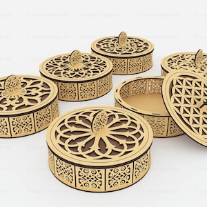 6 Different Patterned Decorative Round Box Laser Cut Svg Files, Laser ...