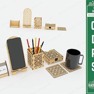 4 peças de arquivos SVG cortados a laser, porta-cartões de visita, porta-telefones, porta-lápis, porta-copos, arquivos vetoriais para corte a laser