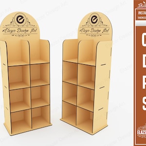 Archivos SVG del soporte de exhibición cortado por láser, soporte de exhibición de 4 estantes y 8 ranuras